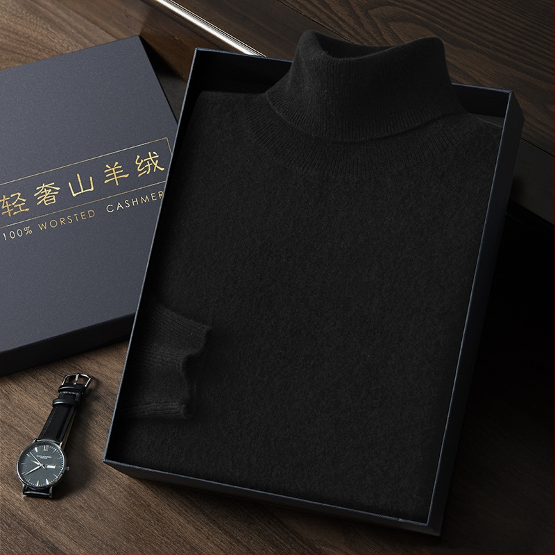 Vyriškas kašmyro megztinis su aukštu apykakle, siauras kirpimas, ilgos rankovės, tankiai megztas, medvilnės mišinys