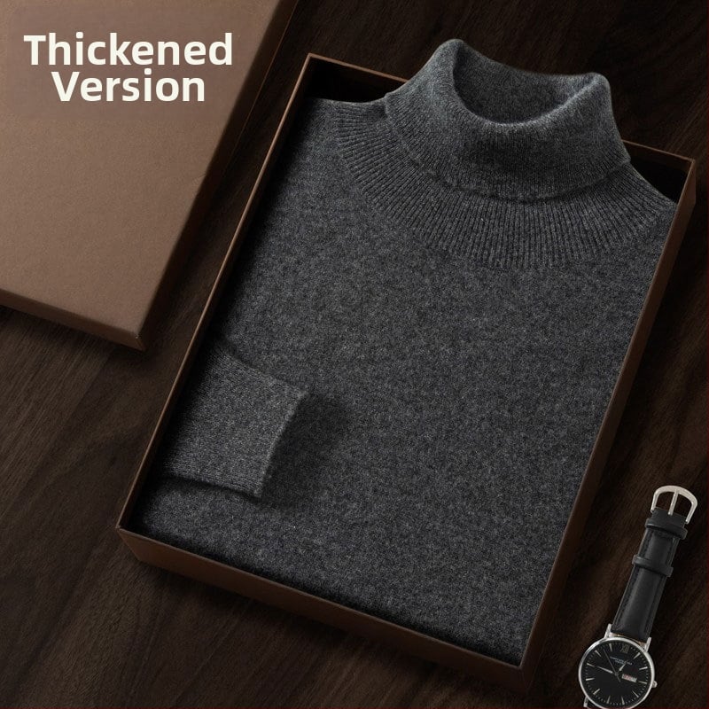 Vyriškas kašmyro megztinis su aukštu apykakle, siauras kirpimas, ilgos rankovės, tankiai megztas, medvilnės mišinys