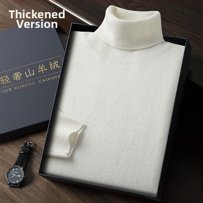 Vyriškas kašmyro megztinis su aukštu apykakle, siauras kirpimas, ilgos rankovės, tankiai megztas, medvilnės mišinys