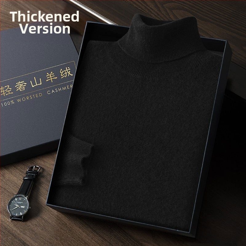 Vyriškas kašmyro megztinis su aukštu apykakle, siauras kirpimas, ilgos rankovės, tankiai megztas, medvilnės mišinys