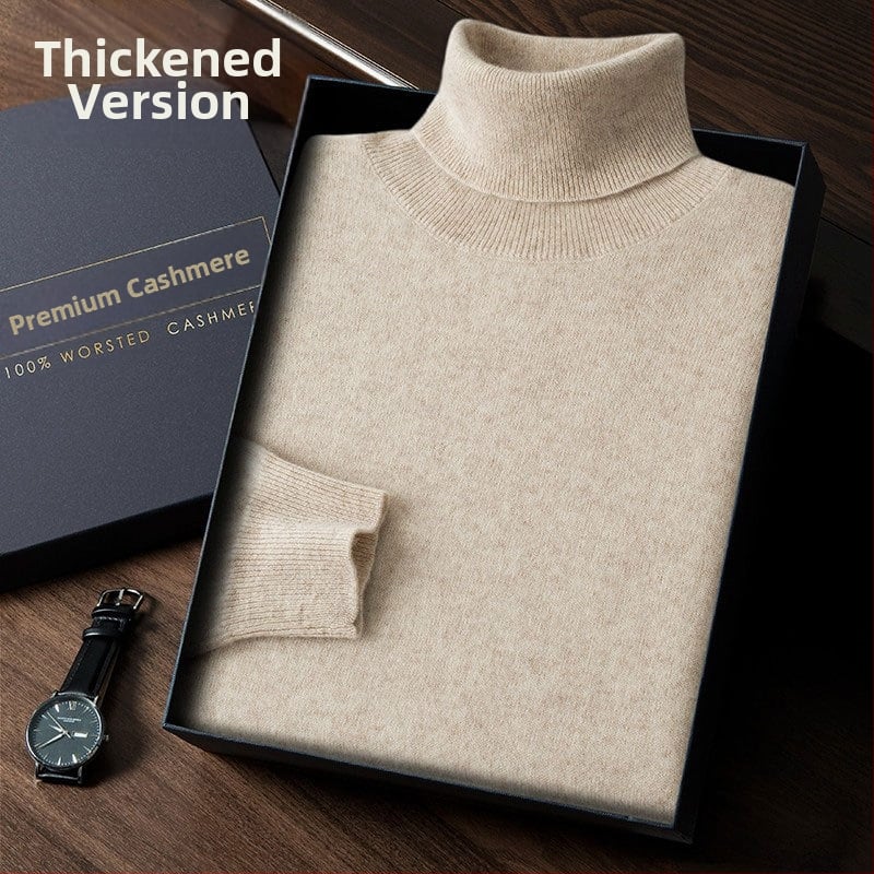 Vyriškas kašmyro megztinis su aukštu apykakle, siauras kirpimas, ilgos rankovės, tankiai megztas, medvilnės mišinys