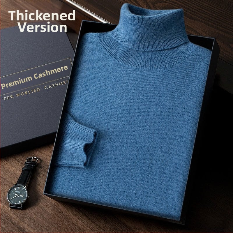 Vyriškas kašmyro megztinis su aukštu apykakle, siauras kirpimas, ilgos rankovės, tankiai megztas, medvilnės mišinys