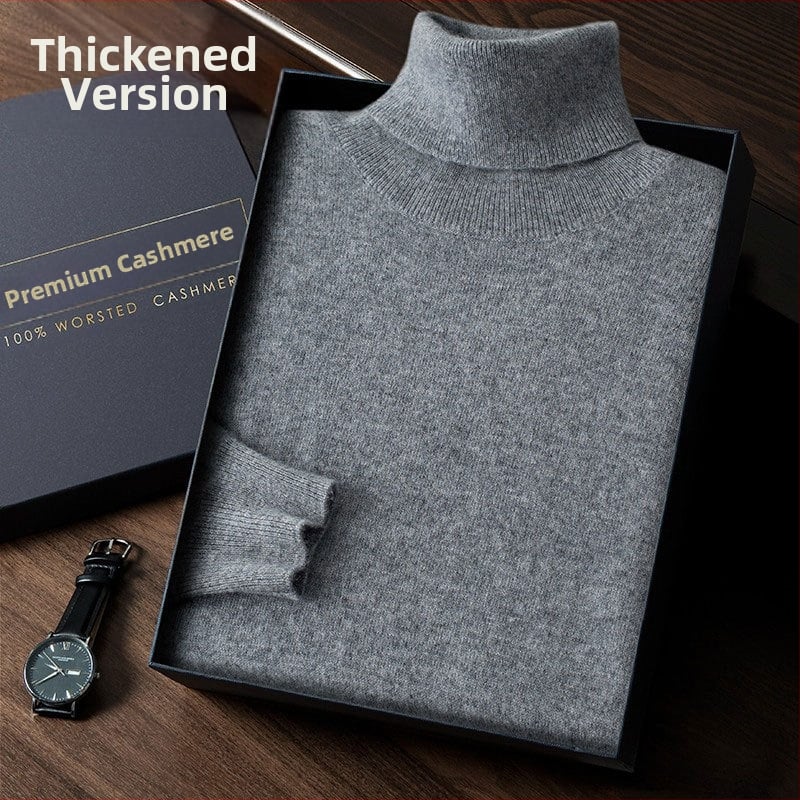 Vyriškas kašmyro megztinis su aukštu apykakle, siauras kirpimas, ilgos rankovės, tankiai megztas, medvilnės mišinys