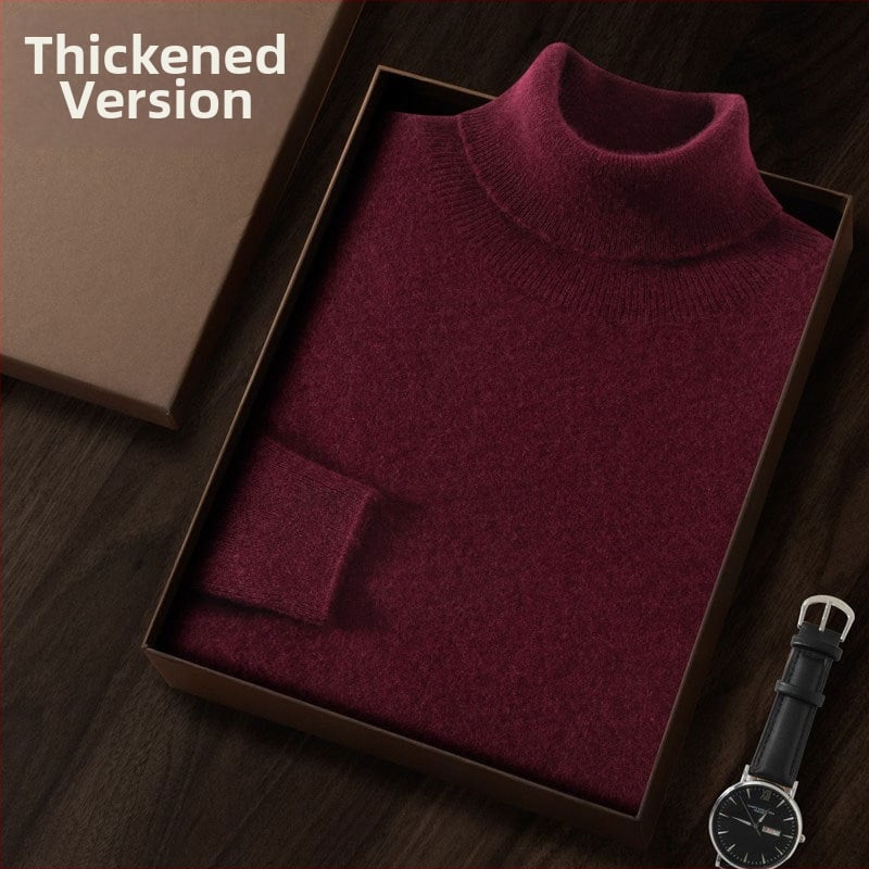 Vyriškas kašmyro megztinis su aukštu apykakle, siauras kirpimas, ilgos rankovės, tankiai megztas, medvilnės mišinys