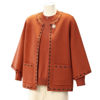 Dviejų dalių megztinis komplektas rudeniui ir pavasariui, laisvas kirpimas, apvalus kaklas, ilgomis rankovėmis, poliesterio pluoštas su 50–70% elastanu