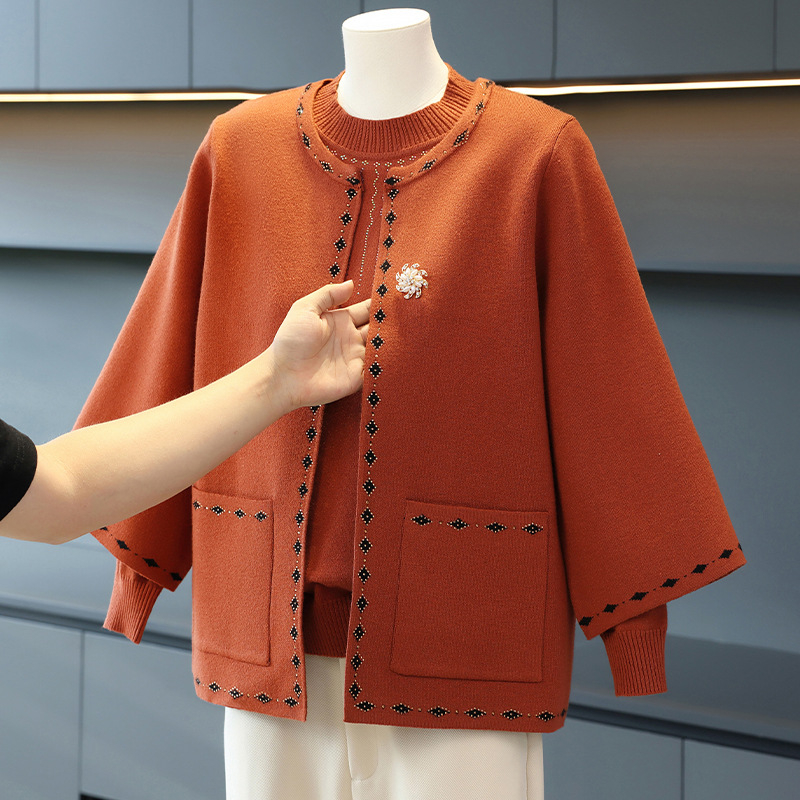 Dviejų dalių megztinis komplektas rudeniui ir pavasariui, laisvas kirpimas, apvalus kaklas, ilgomis rankovėmis, poliesterio pluoštas su 50–70% elastanu