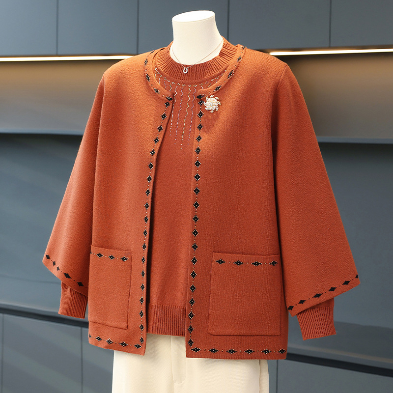 Dviejų dalių megztinis komplektas rudeniui ir pavasariui, laisvas kirpimas, apvalus kaklas, ilgomis rankovėmis, poliesterio pluoštas su 50–70% elastanu