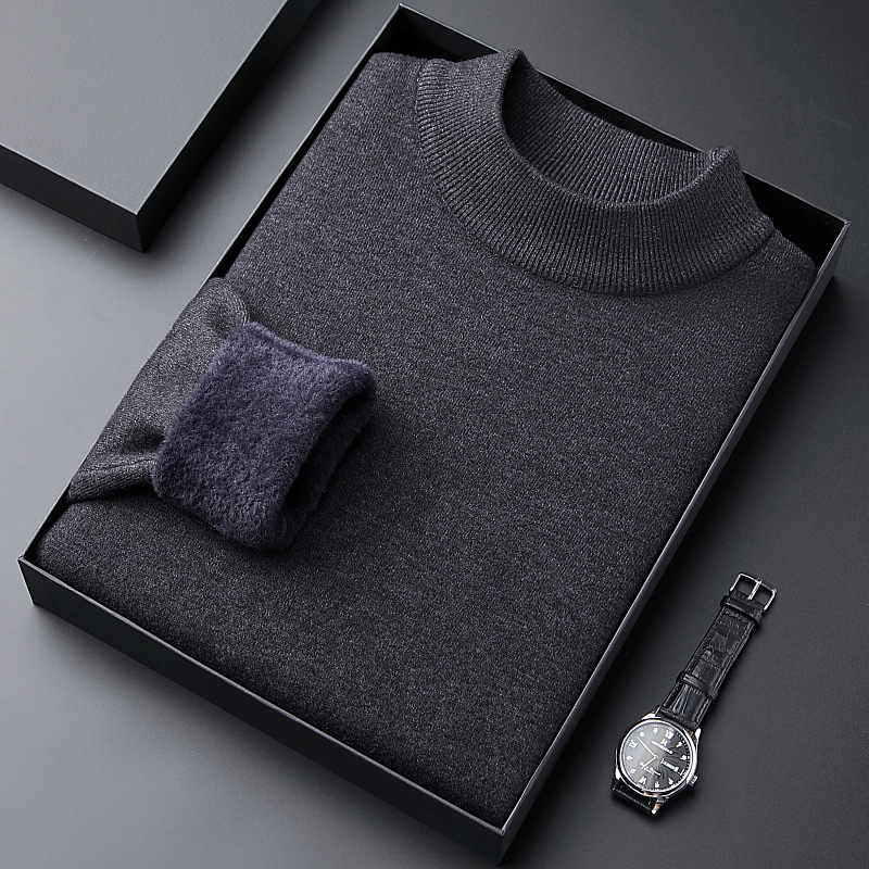 Džemper slim-fit s flisom, poluokrugla ovratnica, minimalistički dizajn, viskozna smjesa