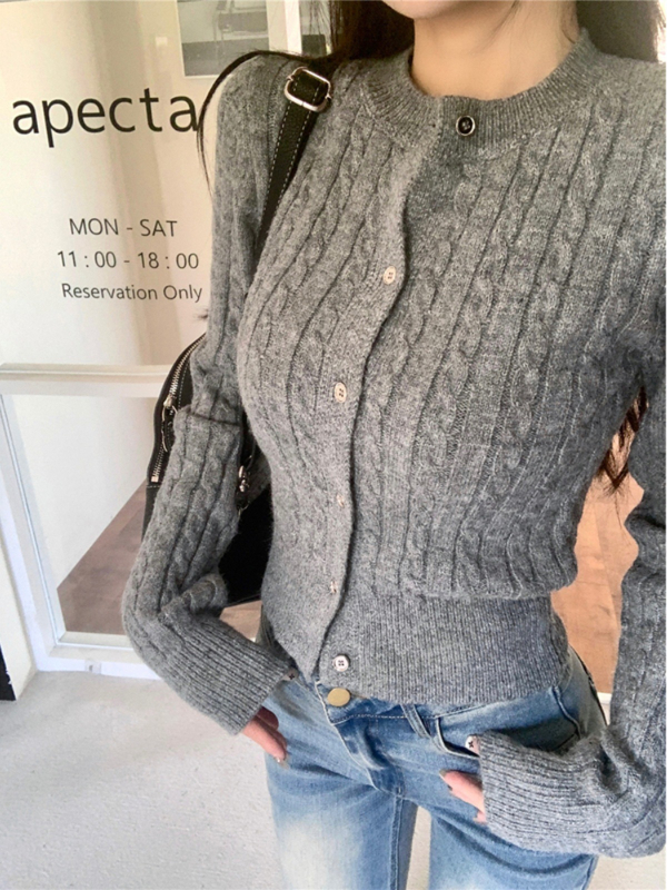 Ženski kardigan pulover, slim fit, Arctic fleece s akrilom, okrugli izrez, dugi rukavi