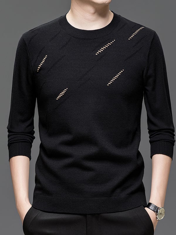 Muški tanki jacquard pleteni džemper s okruglim izrezom, dugi rukavi, slobodan kroj, smjesa poliester-viskoza-nylon.