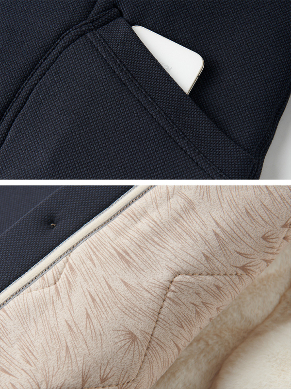 Vyrinė žiemos striukė iš poliesterio su fliso uždaila, gobtuvas, ilgomis rankovėmis, užtrauktiniais kišenėmis, įprasto ilgio, Žiema 2025