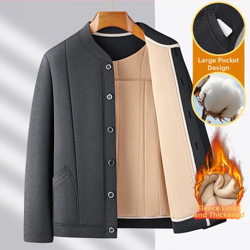 Vyrinė žiemos striukė iš poliesterio su fliso uždaila, gobtuvas, ilgomis rankovėmis, užtrauktiniais kišenėmis, įprasto ilgio, Žiema 2025