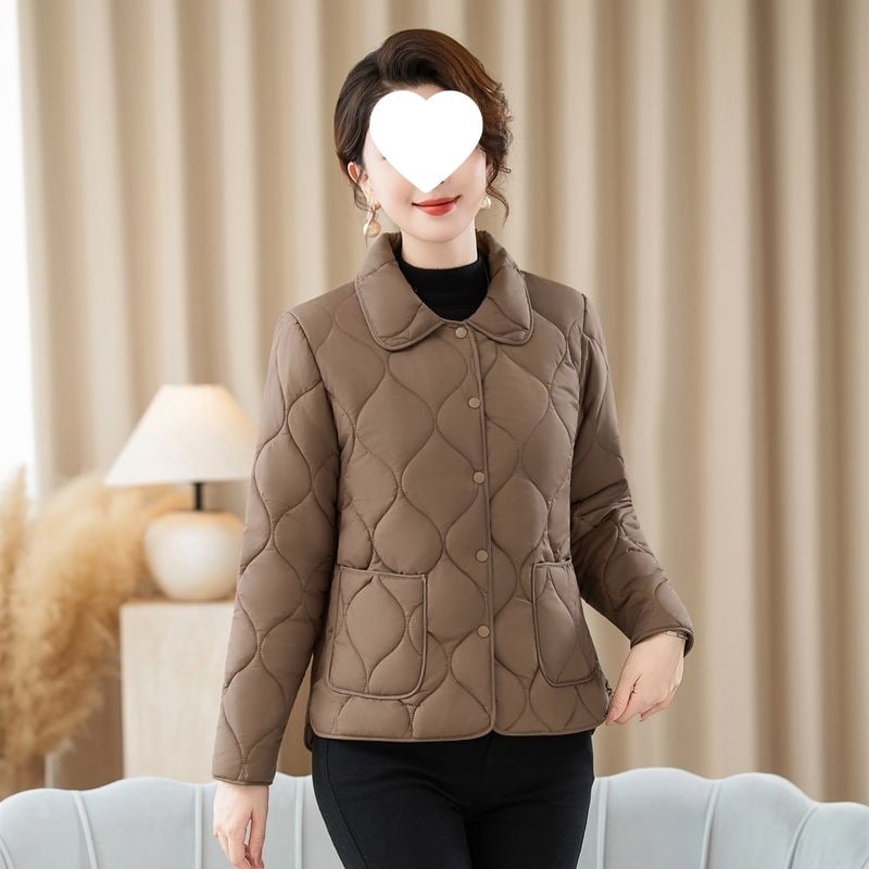 Geacă de bumbac, lungime medie, cu guler polo, umplutură din mătase-pamuc, țesătură TR