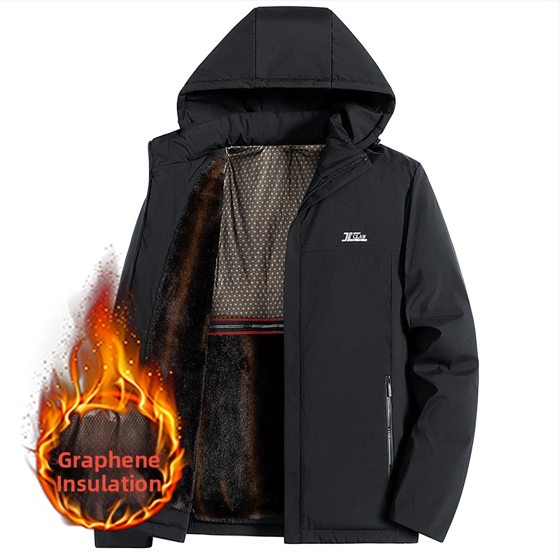 Vyrinė žieminė striukė su grafeno užpildymu ir medvilnine įdanga, stačias apykaklė, užtrauktukas, stora medžiaga, 100% poliesteris