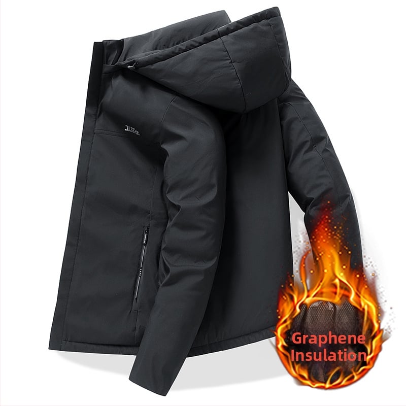 Vyrinė žieminė striukė su grafeno užpildymu ir medvilnine įdanga, stačias apykaklė, užtrauktukas, stora medžiaga, 100% poliesteris