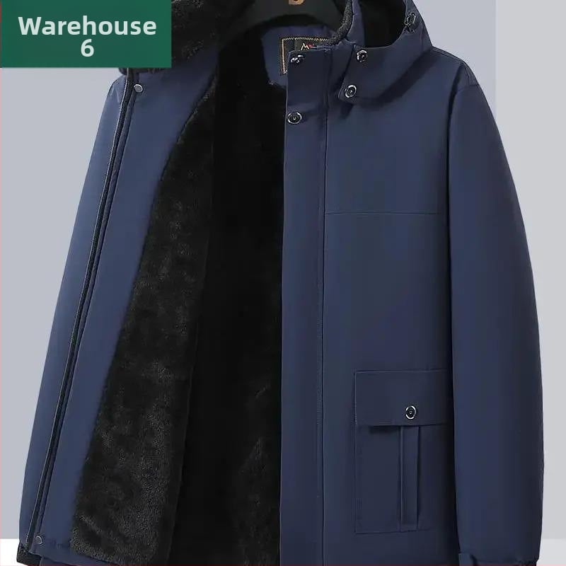 Žieminis medvilninis paltas vyrams, vidutinio amžiaus ir vyresniems, vidutinio ilgio