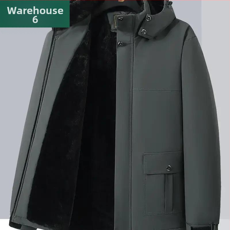 Ziemas kokvilnas jaka vīriešiem, vidēja vecuma un vecākiem, vidējā garuma