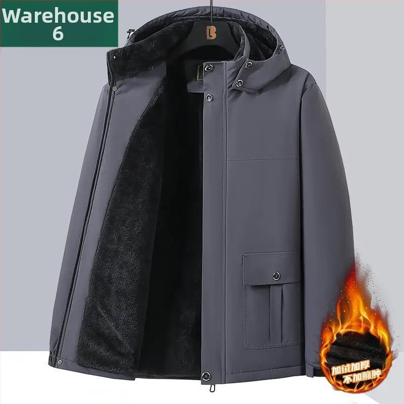 Žieminis medvilninis paltas vyrams, vidutinio amžiaus ir vyresniems, vidutinio ilgio