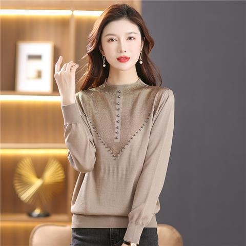 Női gyapjúkeverék kötött pulóver, kerek nyakú, hosszú ujjú, tavasz 2023