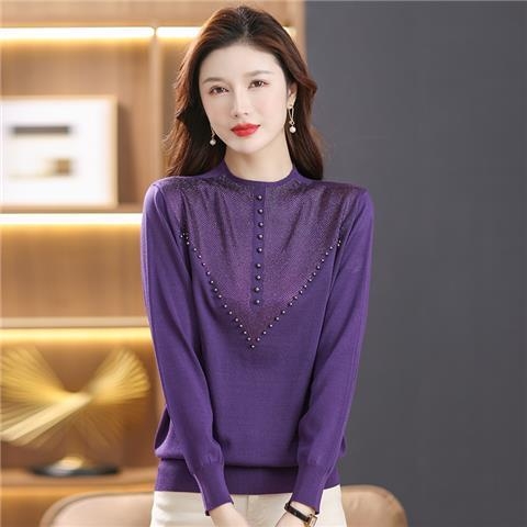 Női gyapjúkeverék kötött pulóver, kerek nyakú, hosszú ujjú, tavasz 2023