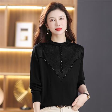 Női gyapjúkeverék kötött pulóver, kerek nyakú, hosszú ujjú, tavasz 2023