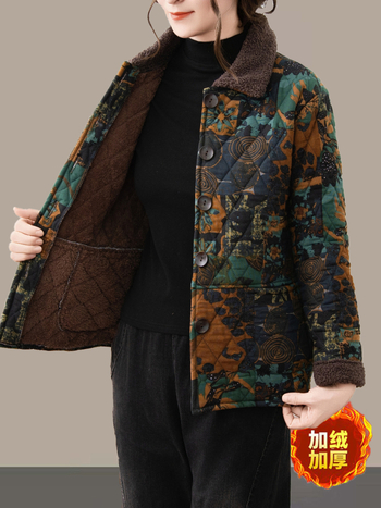 Дамско яке с подплата от флис, флорална шарка, ръкав 3/4, есенно 2025