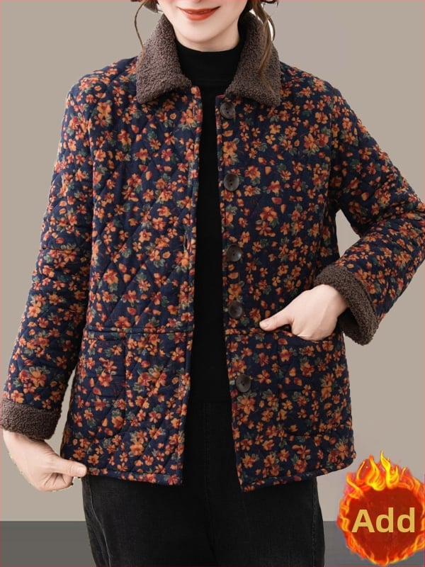 Дамско яке с подплата от флис, флорална шарка, ръкав 3/4, есенно 2025