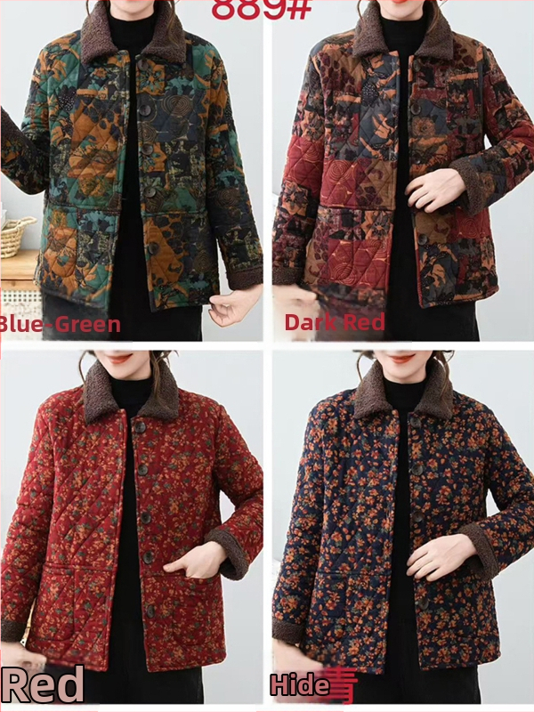 Sieviešu jaka ar fleece oderi, ziedu raksts, 3/4 garuma piedurknes, rudens 2025