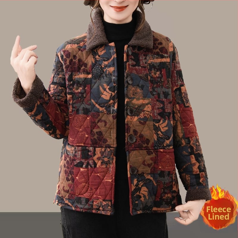 Дамско яке с подплата от флис, флорална шарка, ръкав 3/4, есенно 2025