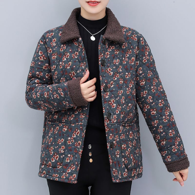 Дамско яке с подплата от флис, флорална шарка, ръкав 3/4, есенно 2025