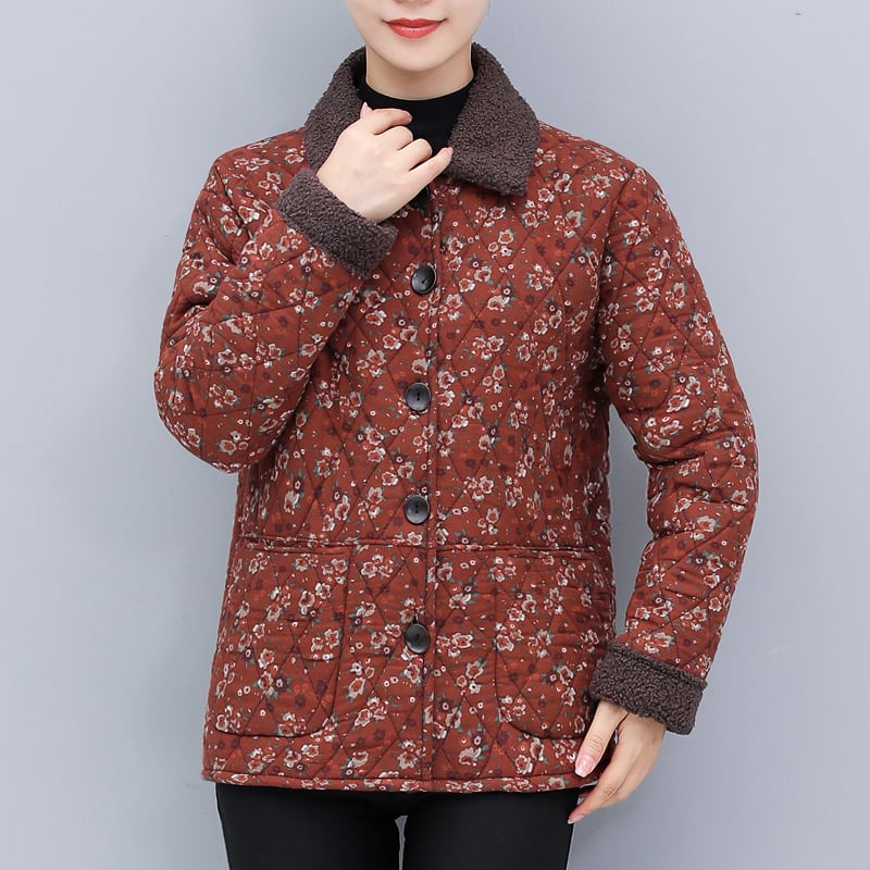 Дамско яке с подплата от флис, флорална шарка, ръкав 3/4, есенно 2025