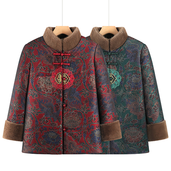 Palton de iarnă pentru femei în vârstă, căptușit cu fleece, 95% poliester, guler înalt, croială lejeră, umplutură: imitatie de mătase-pamuk