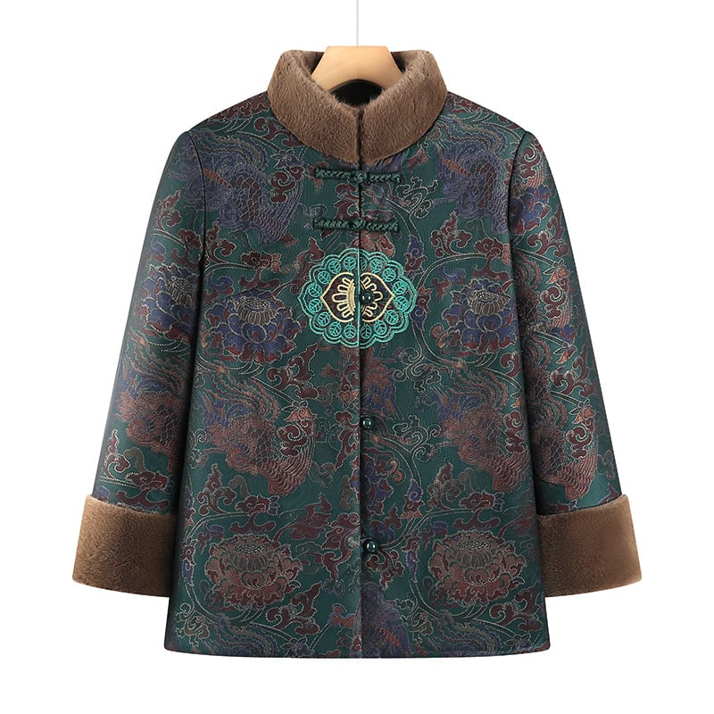 Palton de iarnă pentru femei în vârstă, căptușit cu fleece, 95% poliester, guler înalt, croială lejeră, umplutură: imitatie de mătase-pamuk