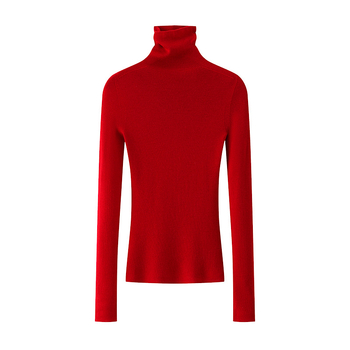 Vuneni pulover, jednobojni uzorak, slim fit, visok ovratnik, dugi rukavi, debelo pletenje