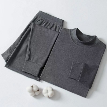 Set termic pentru bărbați, 100% bumbac, căptușeală de bumbac, dintr-un singur strat, grosime moderată, căldură superioară