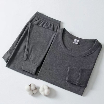 Set termic pentru bărbați, 100% bumbac, căptușeală de bumbac, dintr-un singur strat, grosime moderată, căldură superioară