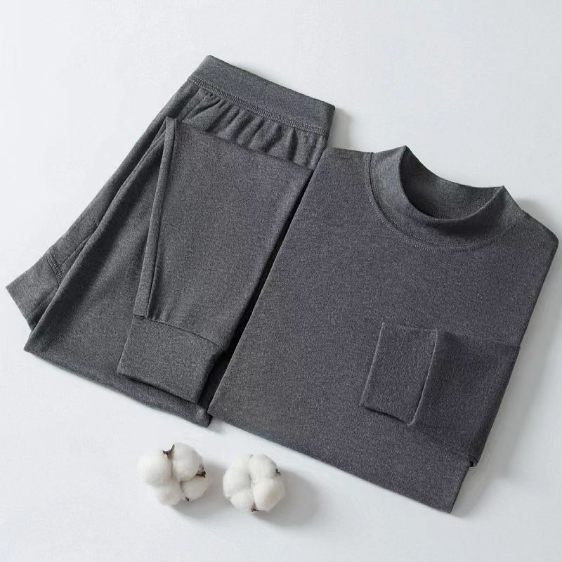 Set termic pentru bărbați, 100% bumbac, căptușeală de bumbac, dintr-un singur strat, grosime moderată, căldură superioară