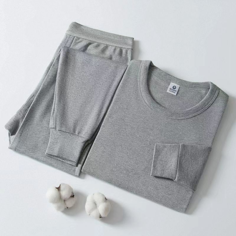 Set termic pentru bărbați, 100% bumbac, căptușeală de bumbac, dintr-un singur strat, grosime moderată, căldură superioară