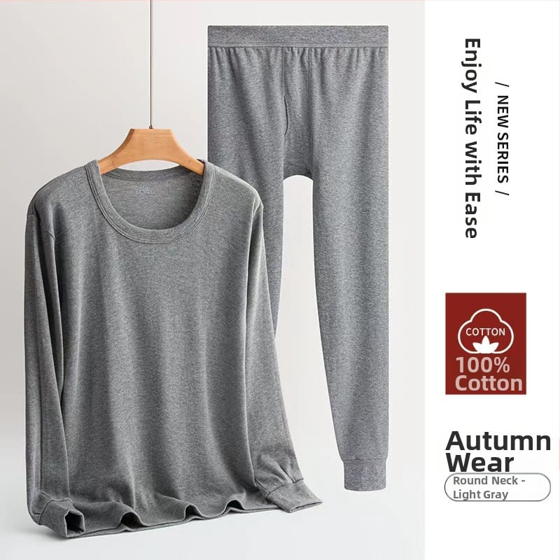 Set termic pentru bărbați, 100% bumbac, căptușeală de bumbac, dintr-un singur strat, grosime moderată, căldură superioară