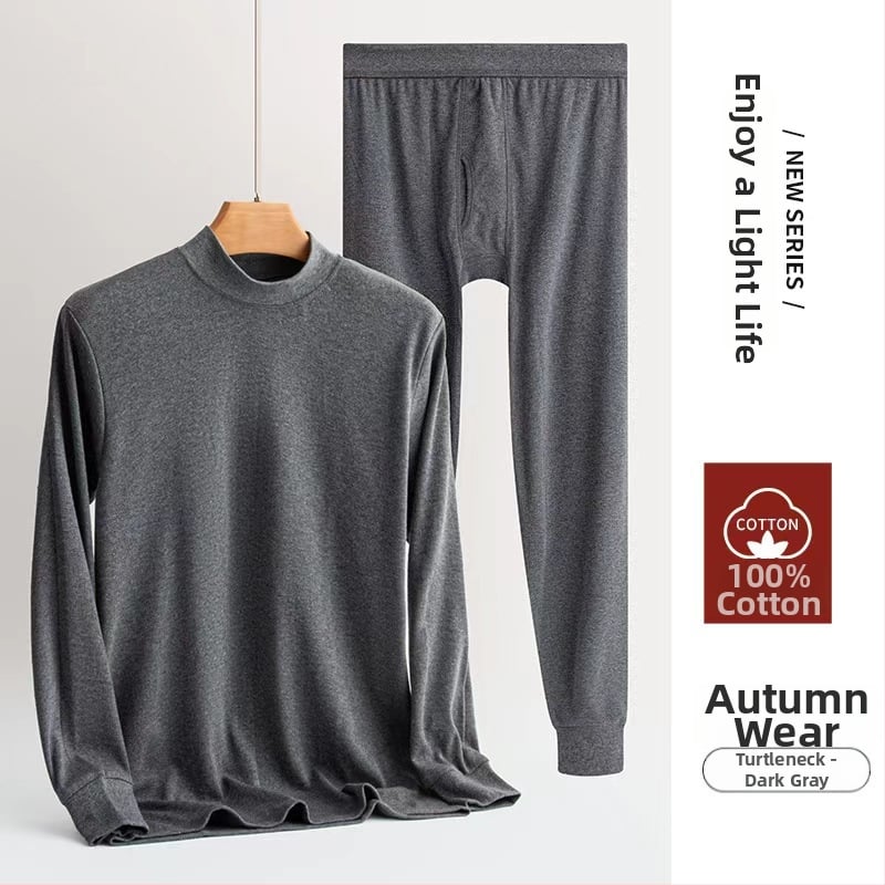 Set termic pentru bărbați, 100% bumbac, căptușeală de bumbac, dintr-un singur strat, grosime moderată, căldură superioară