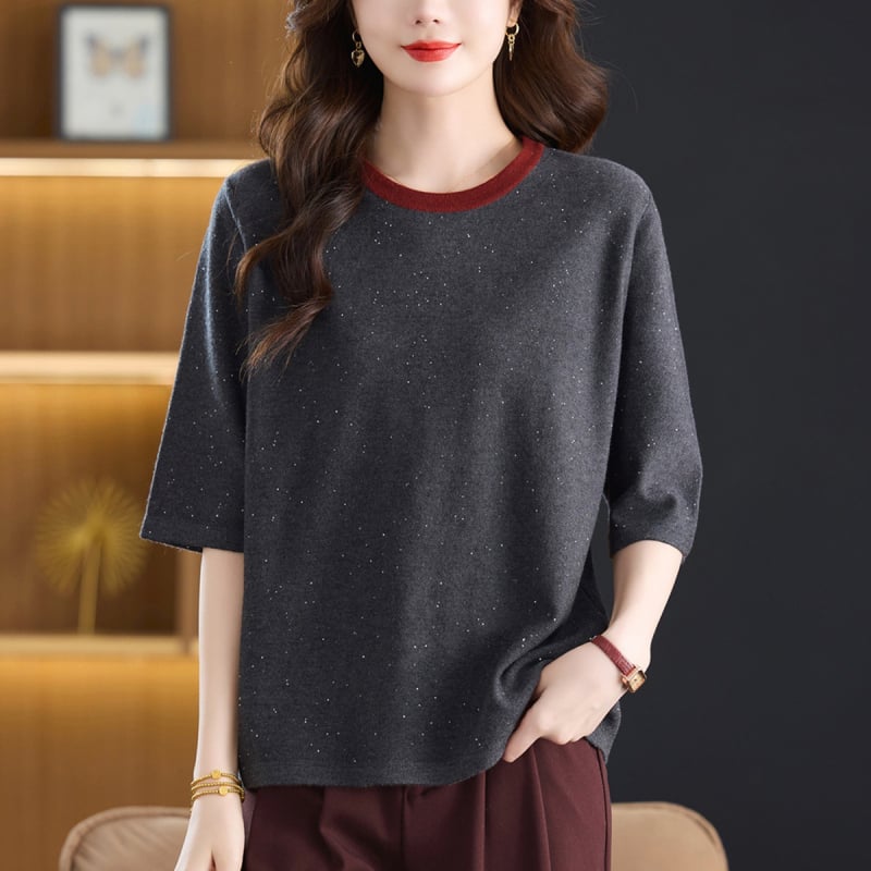 Ženski pleteni džemper za jesen, okrugli izrez, 3/4 rukav, A-linijski kroj, casual stil
