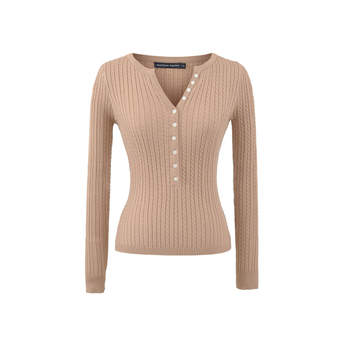 Ženski pleteni džemper s V izrezom, kapuljačom, dugim rukavima, poliester-elastan mješavina