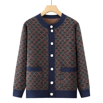 Ženski pleteni kardigan s okruglim izrezom, dugi rukavi, široka kroj, poliester preko 95%, zimska 2025 kolekcija