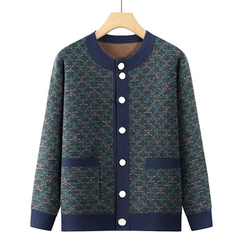 Ženski pleteni kardigan s okruglim izrezom, dugi rukavi, široka kroj, poliester preko 95%, zimska 2025 kolekcija