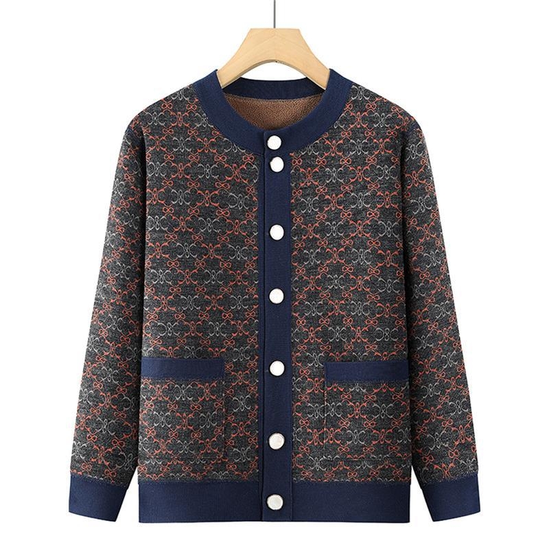 Ženski pleteni kardigan s okruglim izrezom, dugi rukavi, široka kroj, poliester preko 95%, zimska 2025 kolekcija