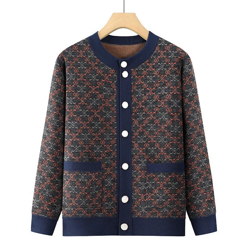 Ženski pleteni kardigan s okruglim izrezom, dugi rukavi, široka kroj, poliester preko 95%, zimska 2025 kolekcija