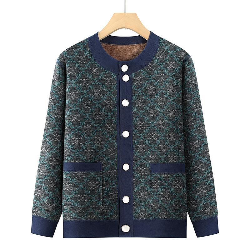 Ženski pleteni kardigan s okruglim izrezom, dugi rukavi, široka kroj, poliester preko 95%, zimska 2025 kolekcija