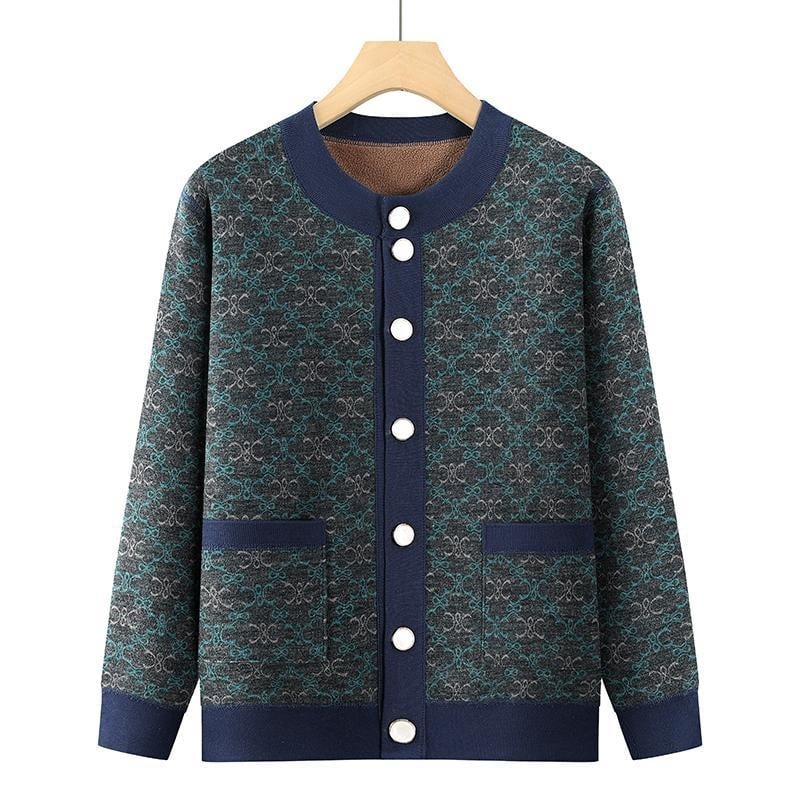 Ženski pleteni kardigan s okruglim izrezom, dugi rukavi, široka kroj, poliester preko 95%, zimska 2025 kolekcija