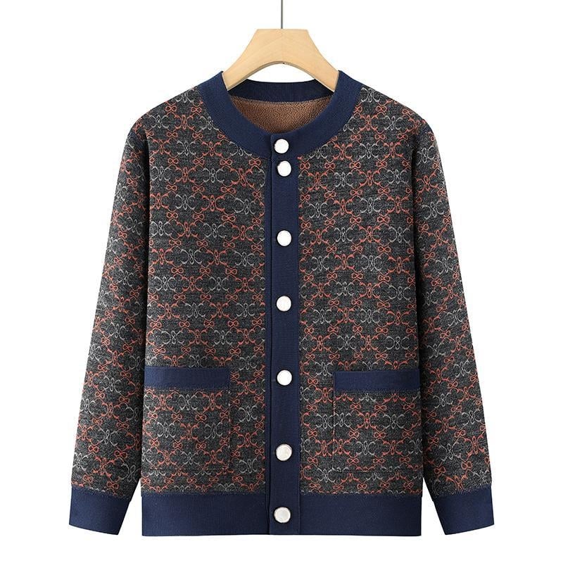 Ženski pleteni kardigan s okruglim izrezom, dugi rukavi, široka kroj, poliester preko 95%, zimska 2025 kolekcija