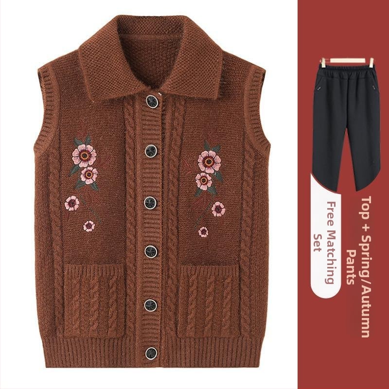 Žiemos 2025 senjorams megzta liemenė su gobtuvu, laisvas kirpimas, poliesteris (>95%), elegantiškas miesto stilius